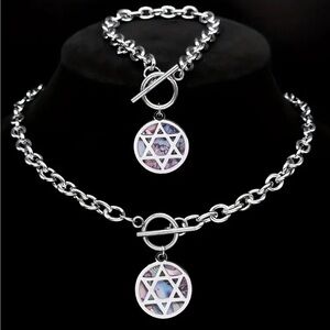 Silver Star of David Pendant Necklace and Bracelet Set